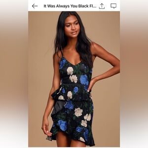 Lulu’s It Was Always You Black Floral Print Embroidered Dress - NWT
